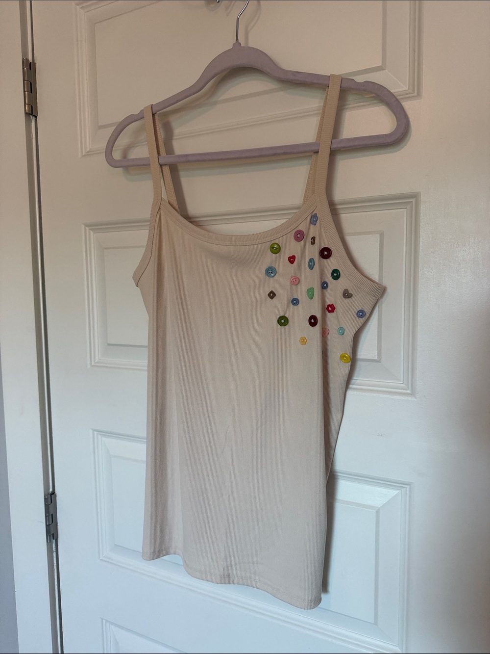 No Boundaries Beige Embellished Camisole with Multicolor Buttons